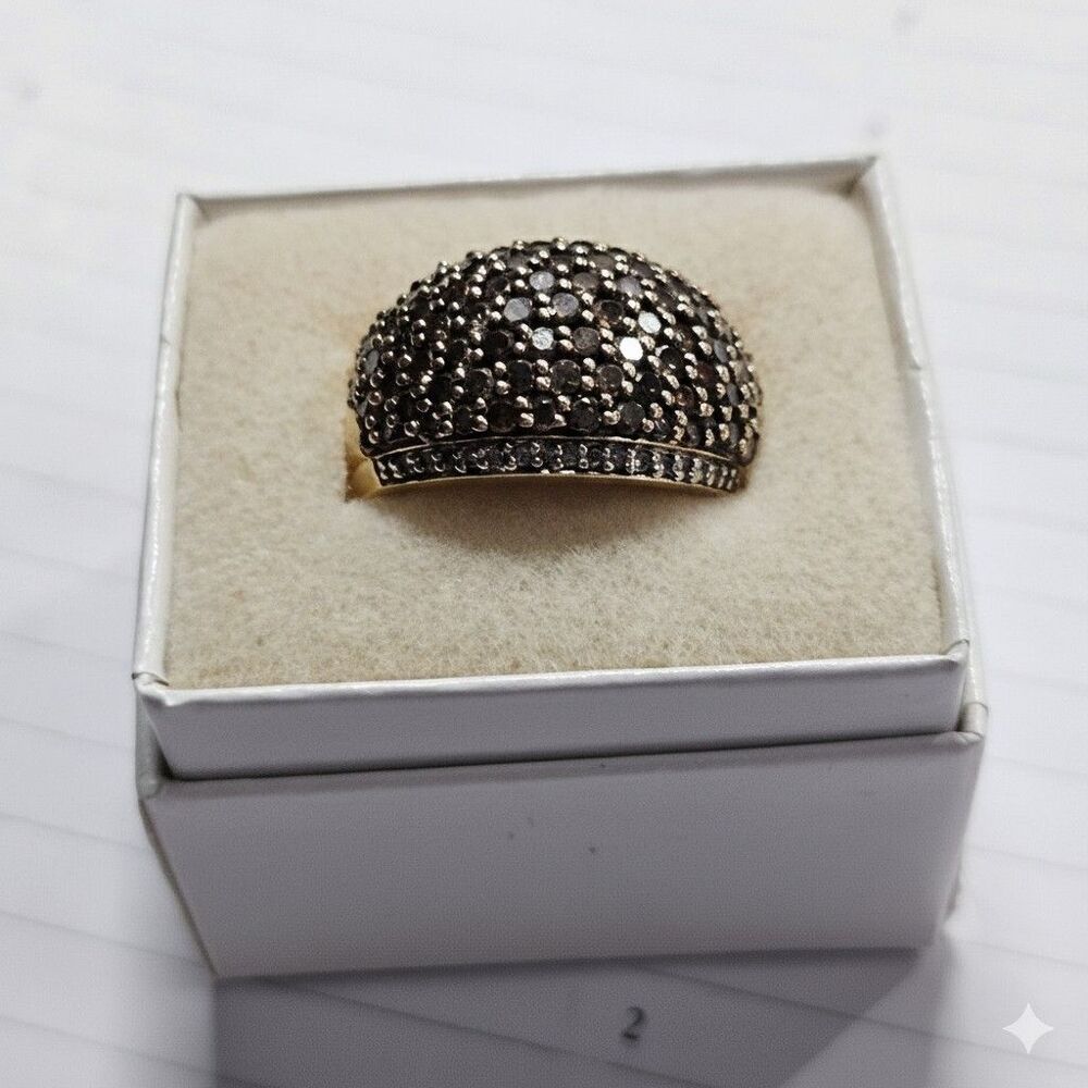 14K Yellow Gold Champagne Diamond Cocktail Ring Pave Set Dome Statement Jewelry - Picture 9 of 9